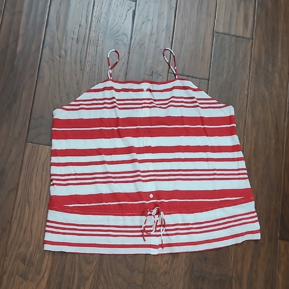 NWT Universal Thread Red & White Sleeveless Striped Mock Button-Up Top size 1X